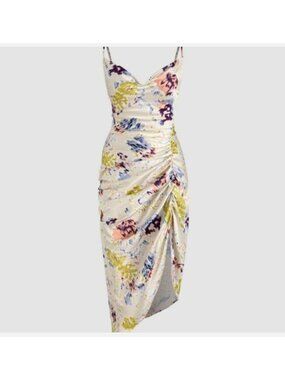 NWT Cider Illusion Floral Ruched Cowl Neck Midi Dress Sz XL Asymmetrical Slit